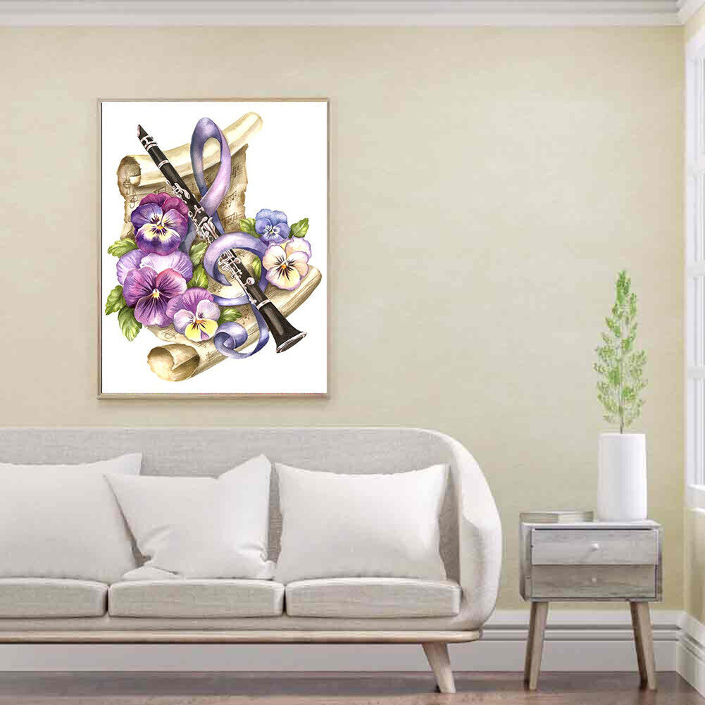 Full Square Drill 5D DIY Diamond Painting Musical Instrument Flower Kit