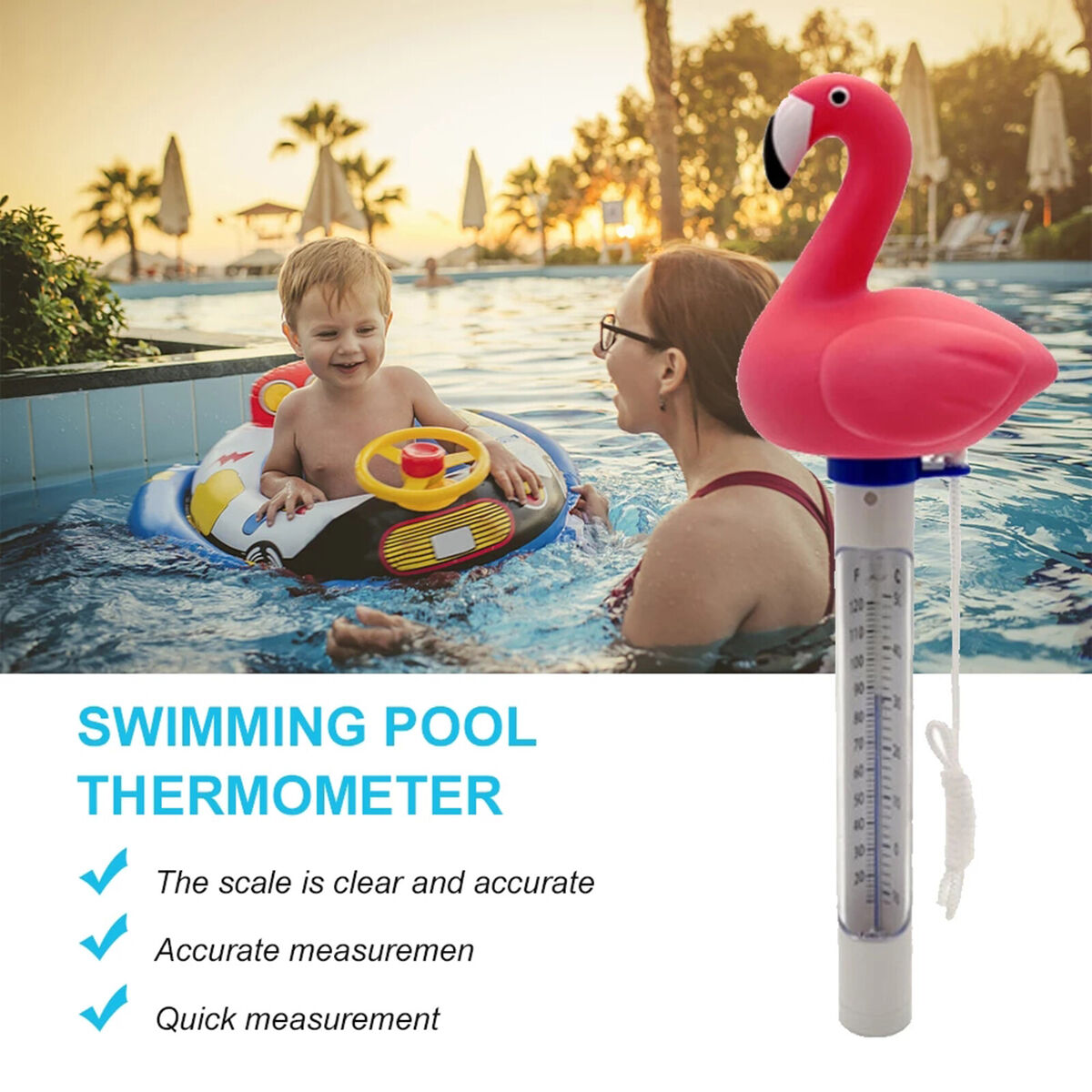 Pool Floating Thermometer Cute Cartoon Flamingo Shaped Temperature Gauge