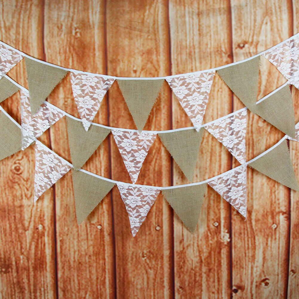 12 Flags Rose Leaves White Lace Party Wedding Pennant Bunting Banner Decor-