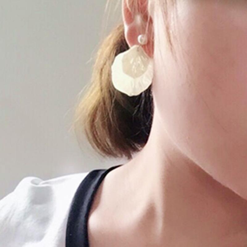 Creative Imitation Shell Double Layer Earrings Petal Stud Earring for Daily Wear