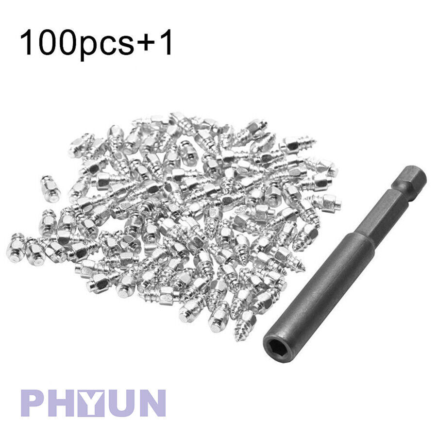 100pcs Winter 9mm Tire Snow Non-slip Screw Chain Spike W/Tool For Car Motorcycle