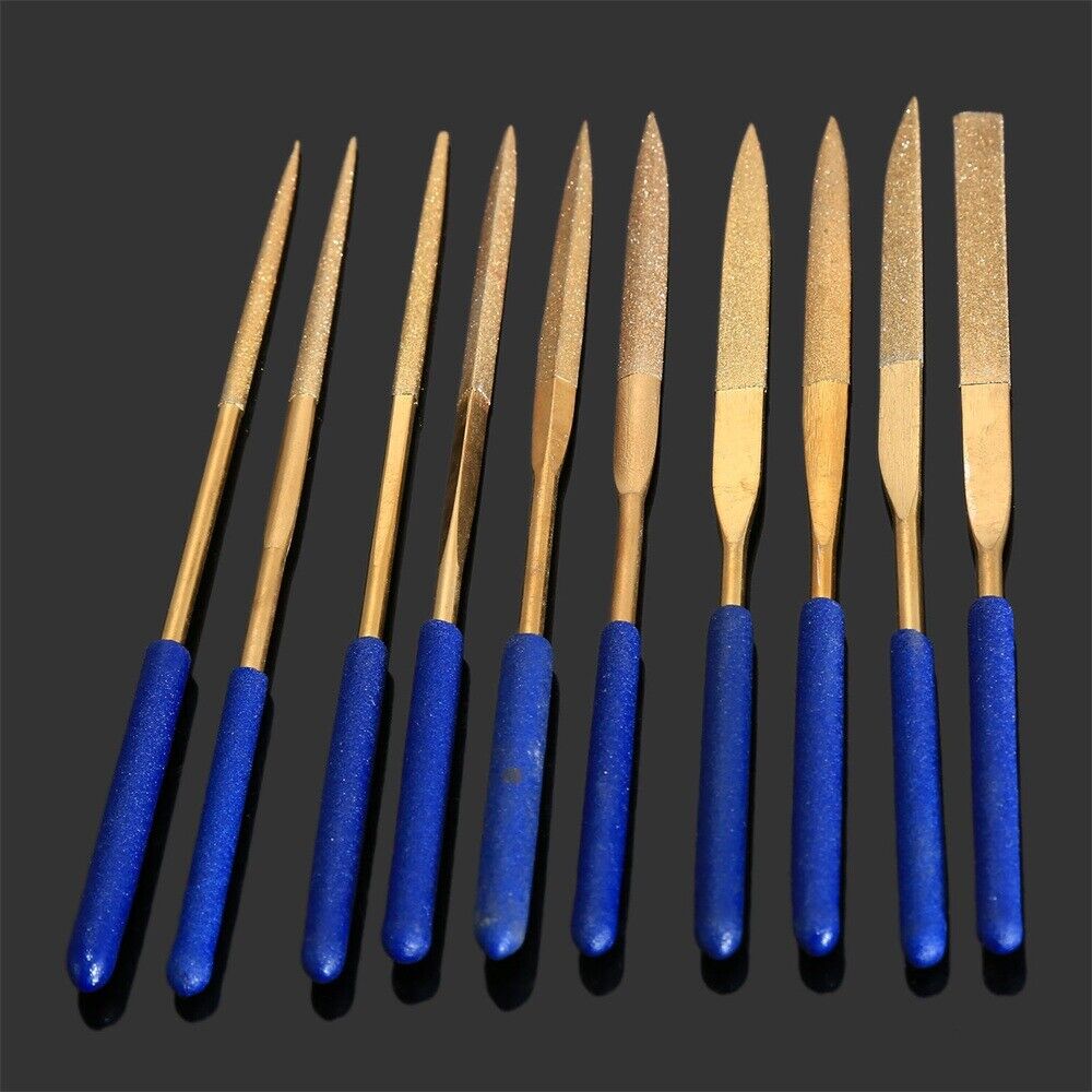 10Pcs Grit 120# Needle File 3x140mm Titanium Diamond Coated Carving Shaping Tool