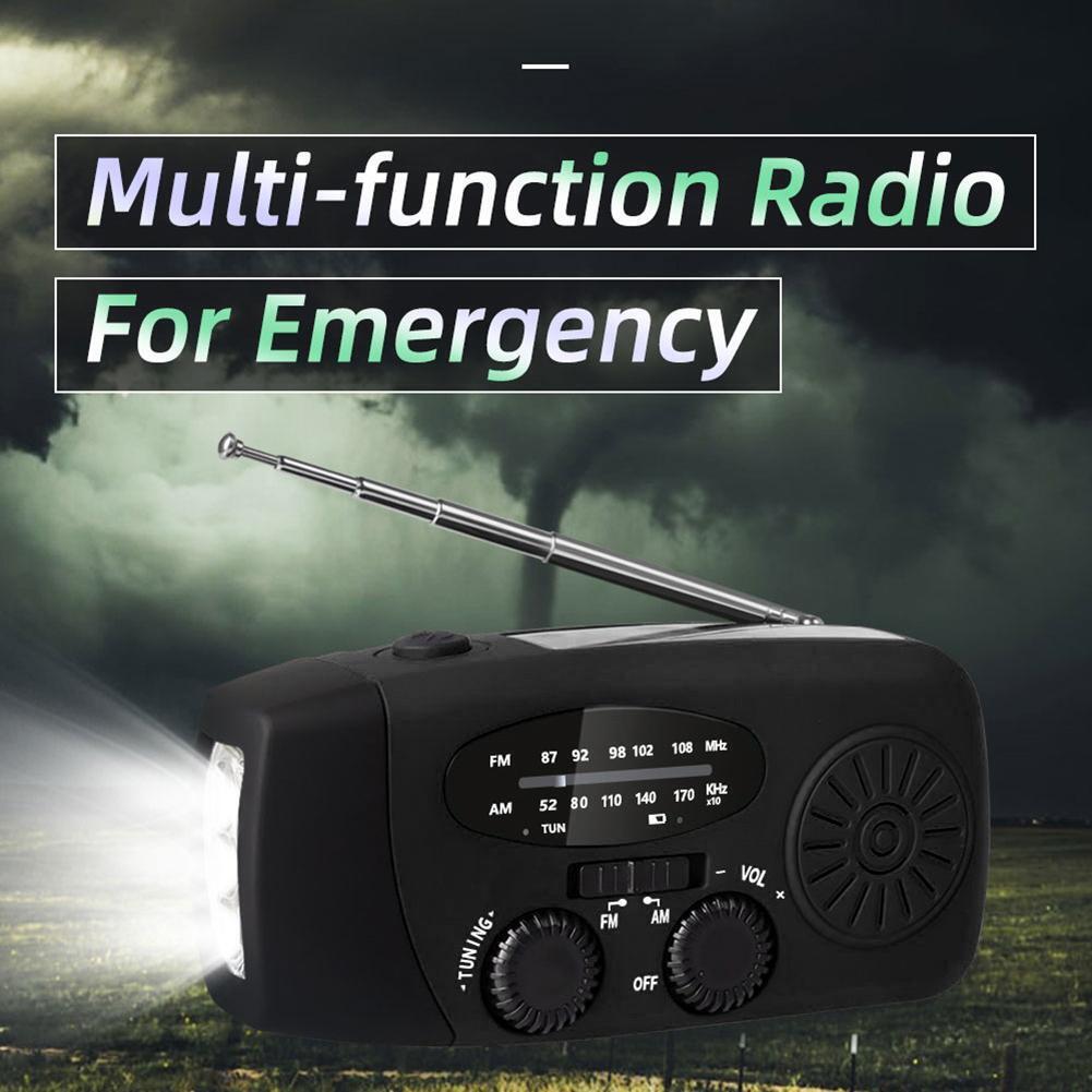3 LED Lights Flashlight Hand Crank Radio 1200mAh Power AM FM Radio Black