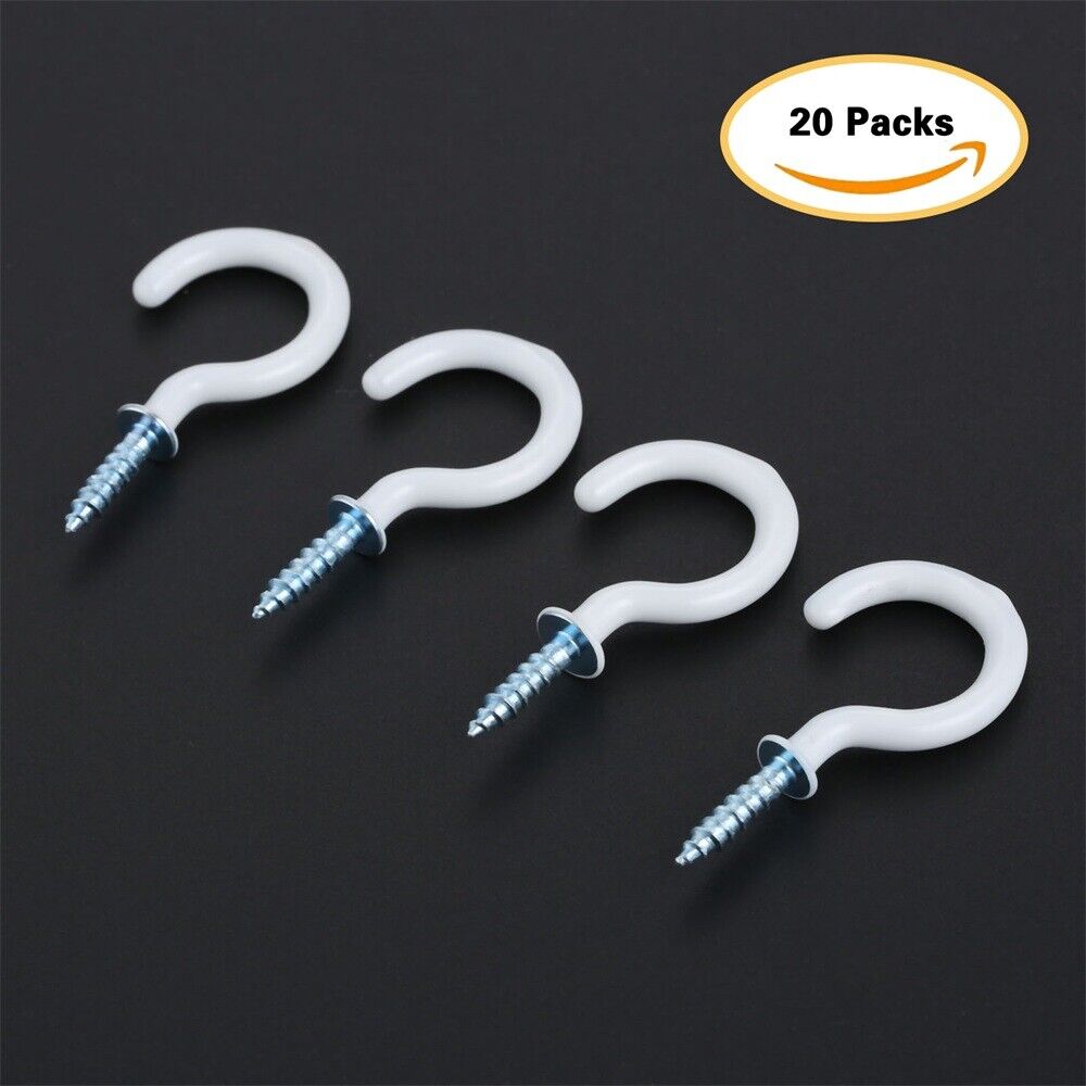 20Pcs 1.54" Strong Sharp White Vinyl Coated Ceiling Hooks Space-saving Household
