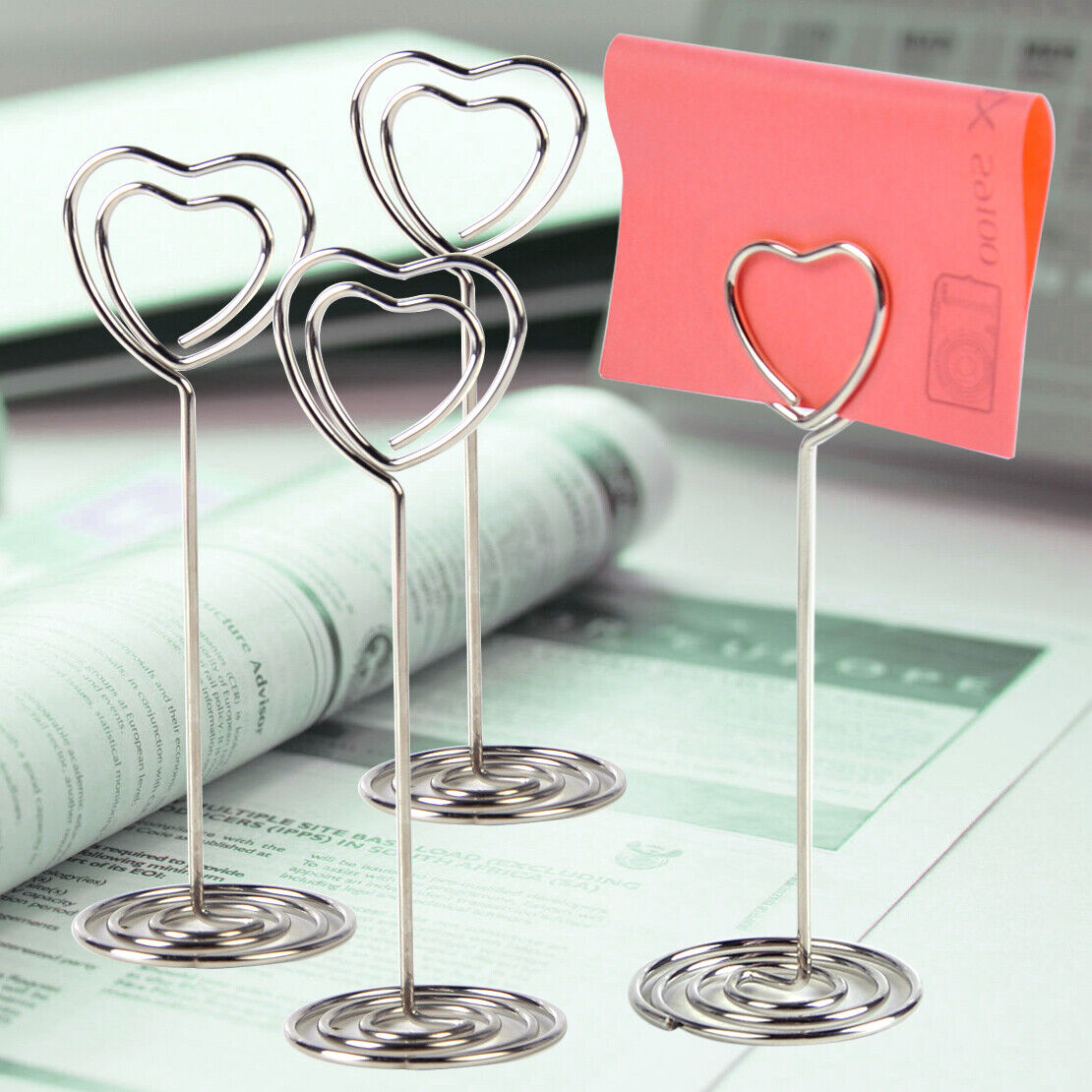24x Metal Heart Memo Note Card Photo Clip Base Holder Stand Wedding Party DIY Li