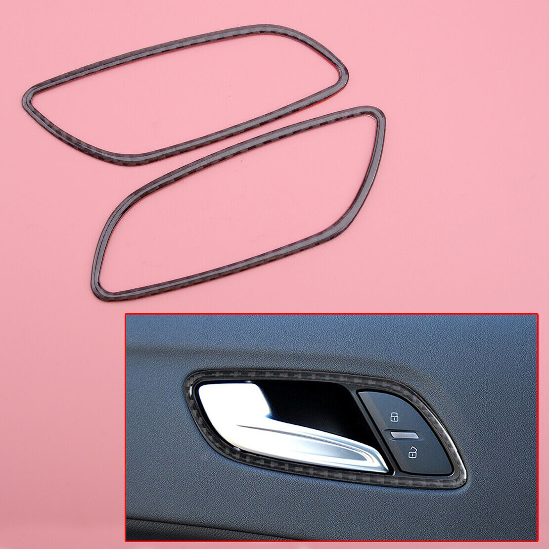 Pair Inner Carbon Fiber Door Handle Bowl Cover Trim Decor Fit for Audi TT TTRS