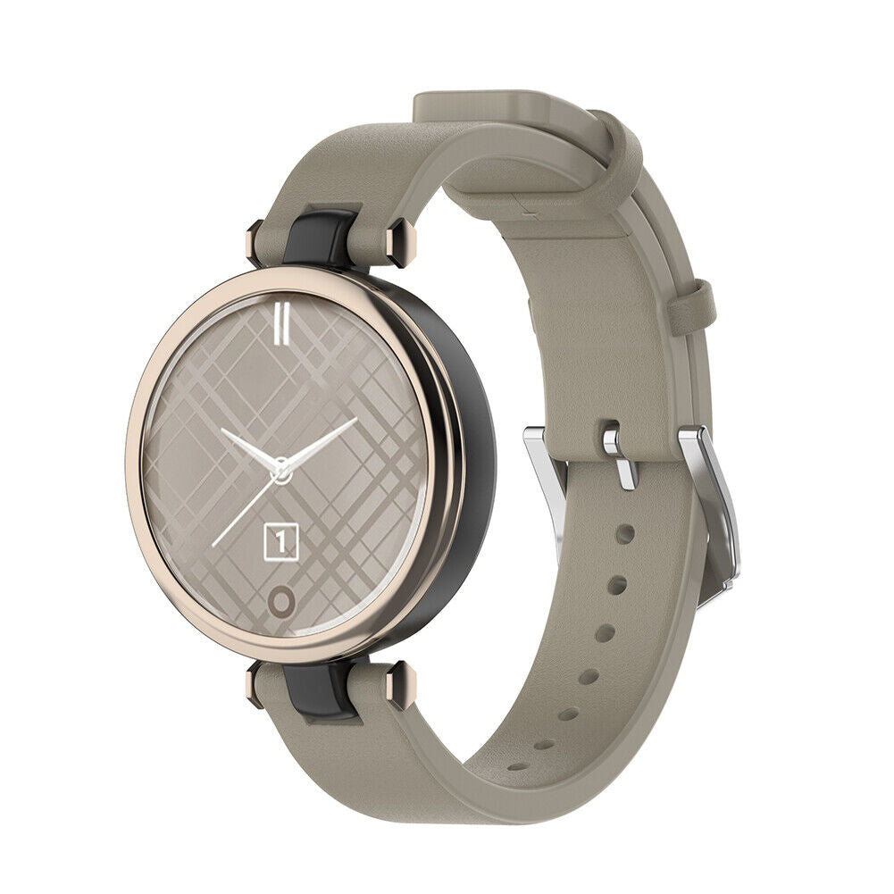 Smart Watch Strap for Garmin Lily Woman Leather Watch Band w/ Tool (Khaki)