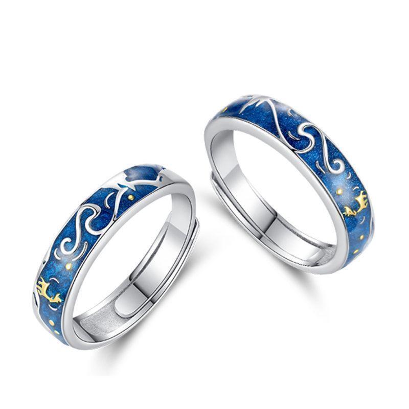 1 Pair Starry Sky Reindeer Ring Adjustable Couple Rings for Street Shooting