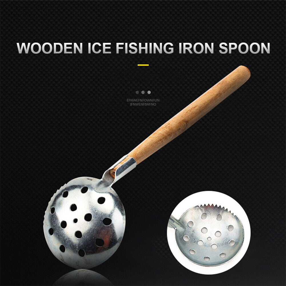 Ice Fishing Scoop Wood Handle Fishnet Strainer Slush Skimmer Fishing Tackle