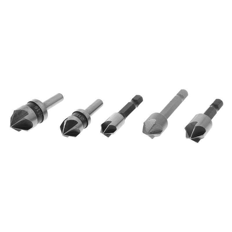 5Pcs 82 Degree Chamfer Angle HSS 5 Flute Countersink Drill Bit Set Tools