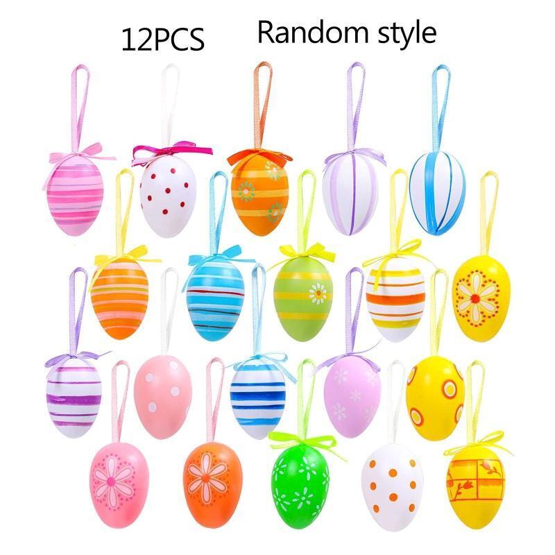 Easter DIY Colorful Painted Egg Pendant 12 Pcs Simulation Eggs Hanging Ornament