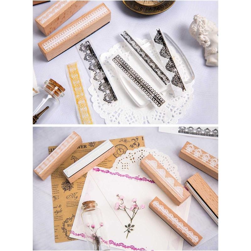 Lace Flower Style Wood Rubber Stamps DIY Diary Scrapbook Stamps for Students 10X