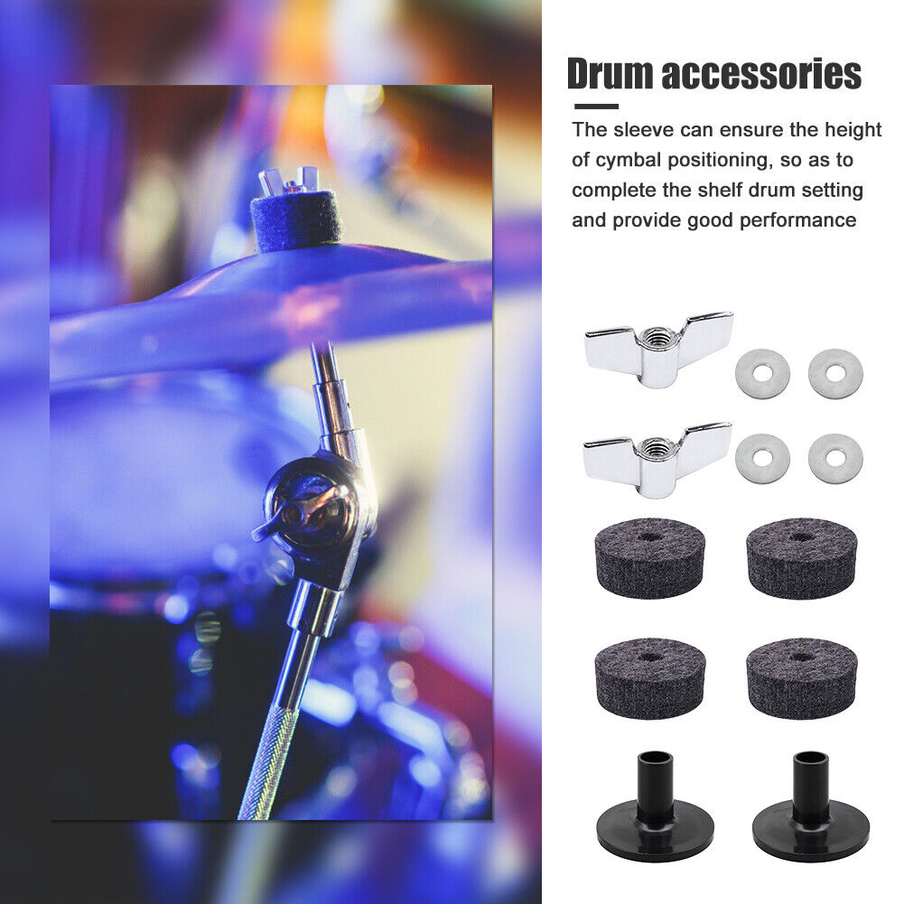 12x Drum Cymbal Felt Pad Sleeve Nut Gasket Kit Replacement Parts (Grey)