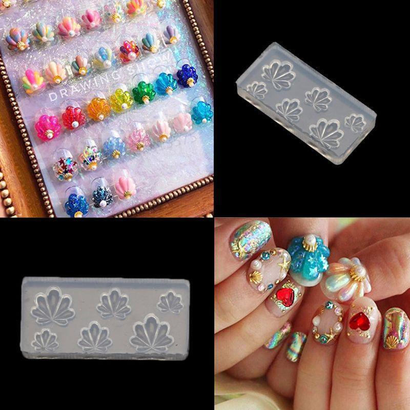 6Pcs  Moon Cross Flower Bear Nail Art Silicone Mold Nail Carving Templates Tools