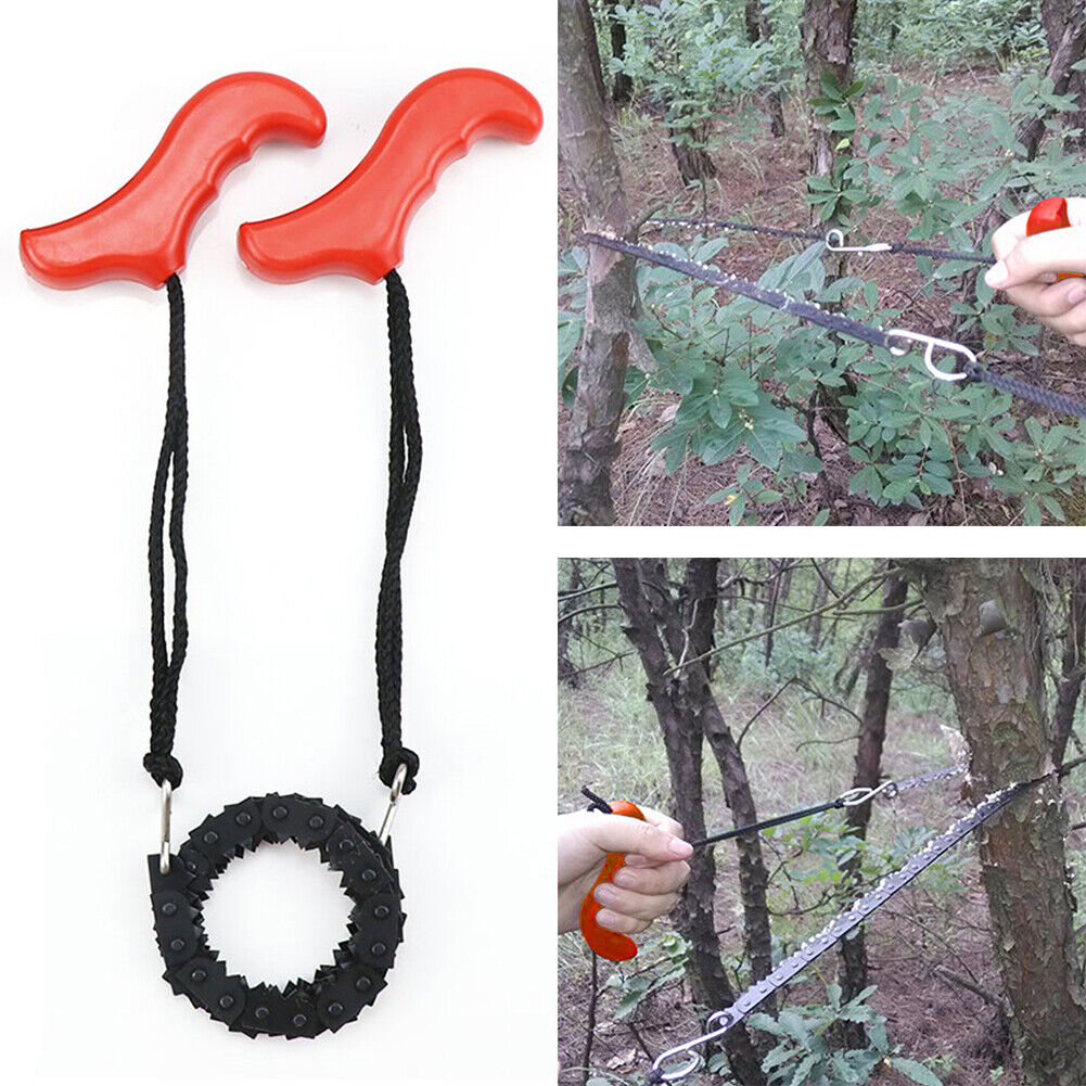 Pocket Hand Chainsaw Survival Camping Hiking Wood Cutting Chain Saw (Red)