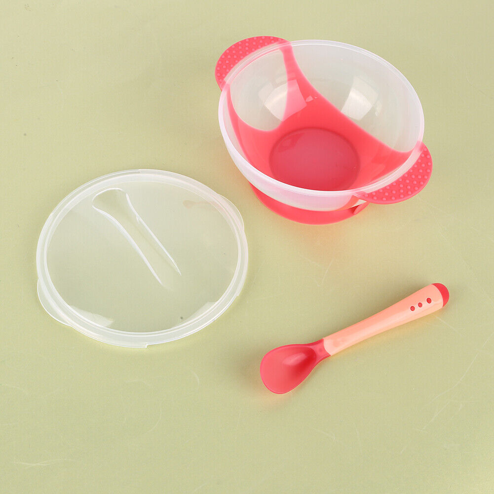 3pcs Baby Cutlery Sets Drop Resistance Suction Cup Bowl Spoon Kit (Pink