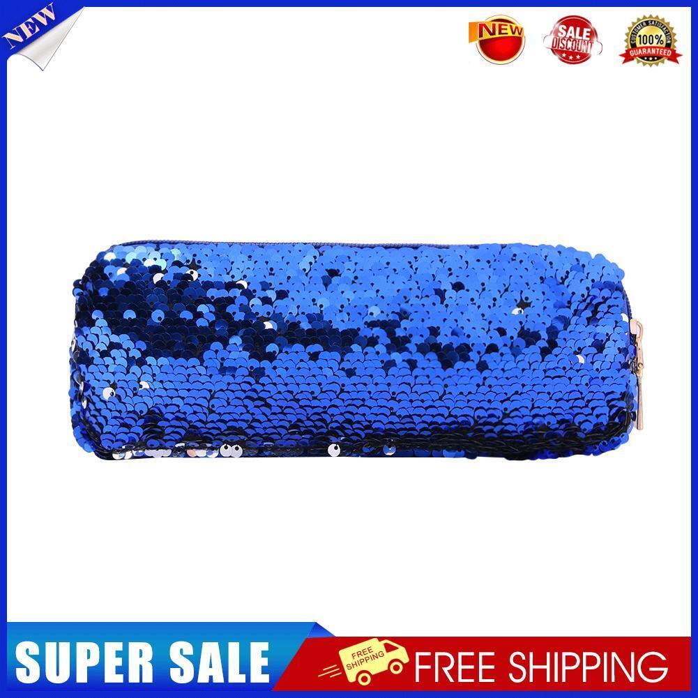 Sequins Pencil Case Cosmetics Bags Women Girl Purse Clutch Pen Bags (Blue)