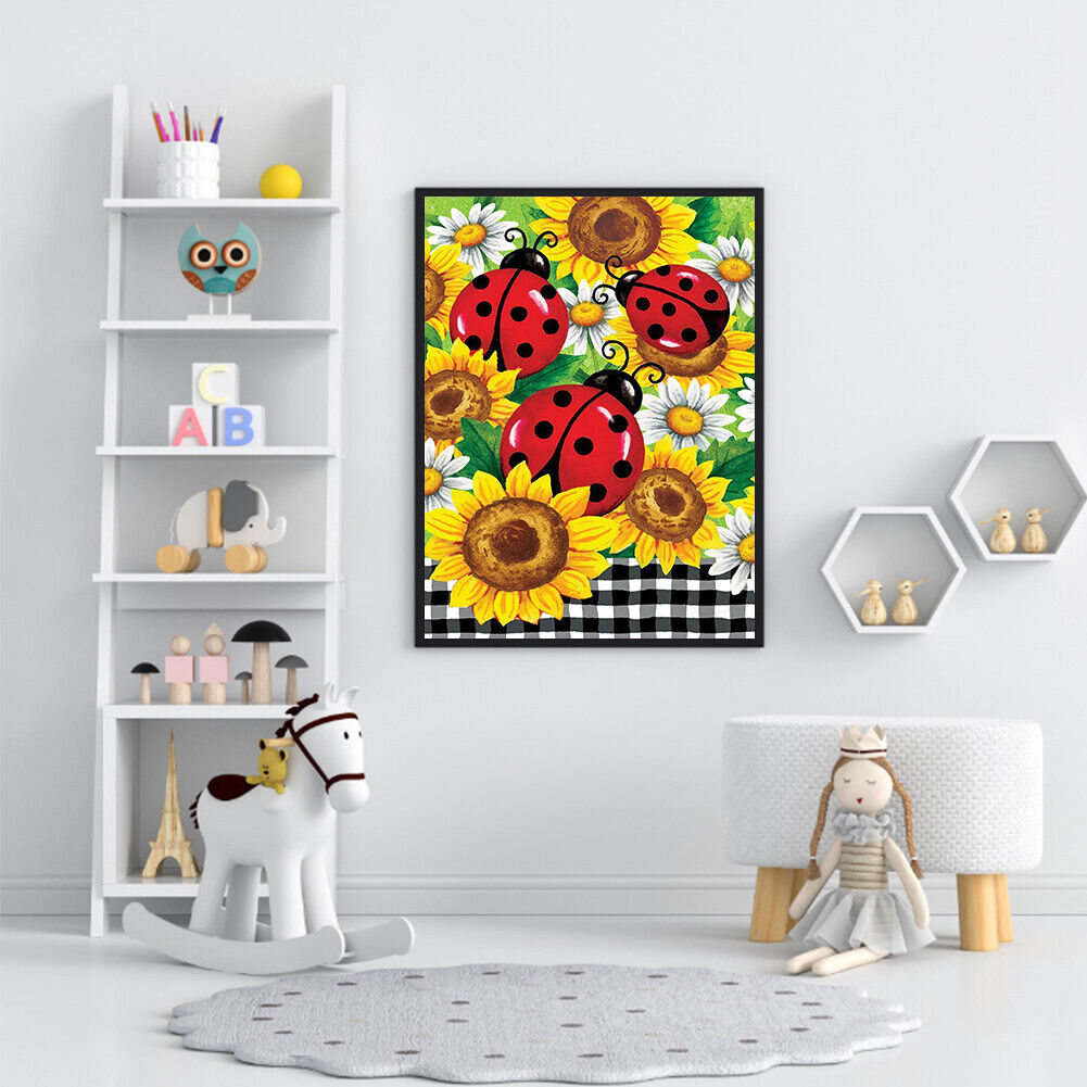 5D DIY Diamond Painting Sunflower Ladybug Full Round Drill Mosaic Pictures