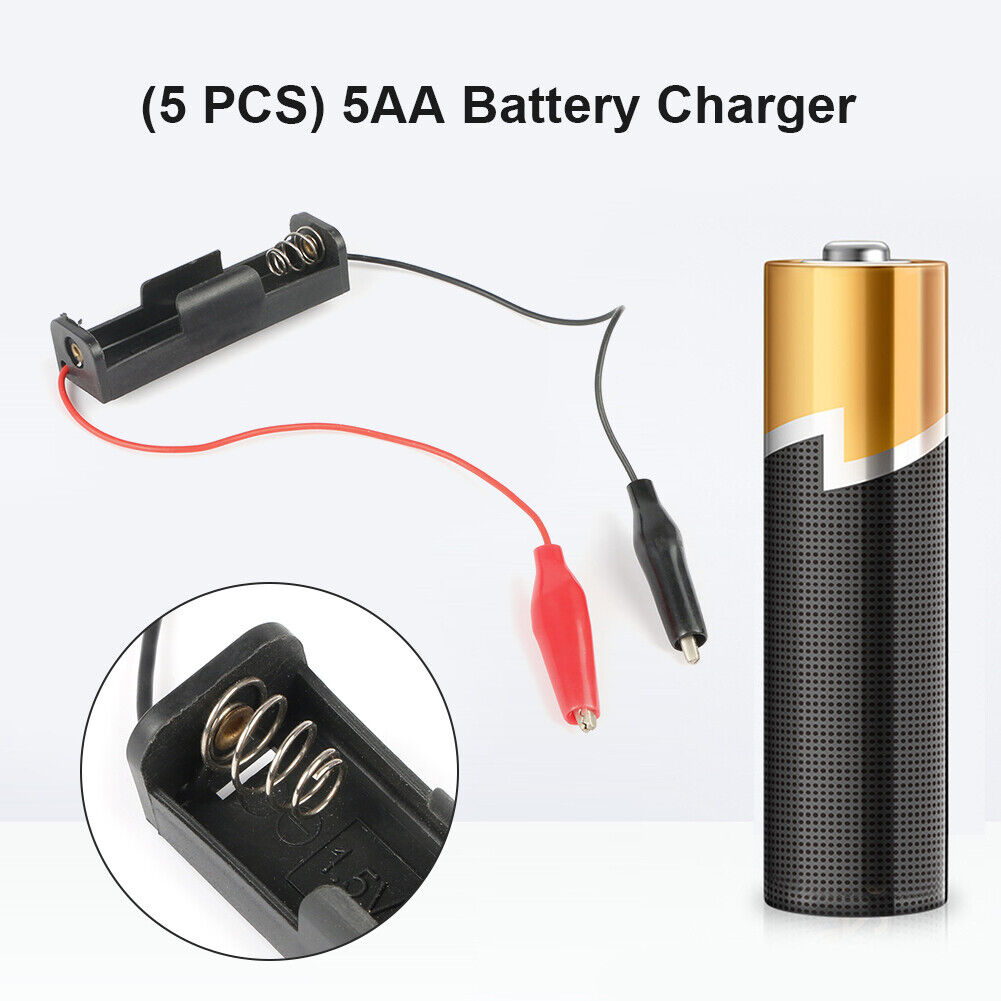 5pcs Power Battery Holder Case 1 Slot AA Batteries Box with Alligator Clip