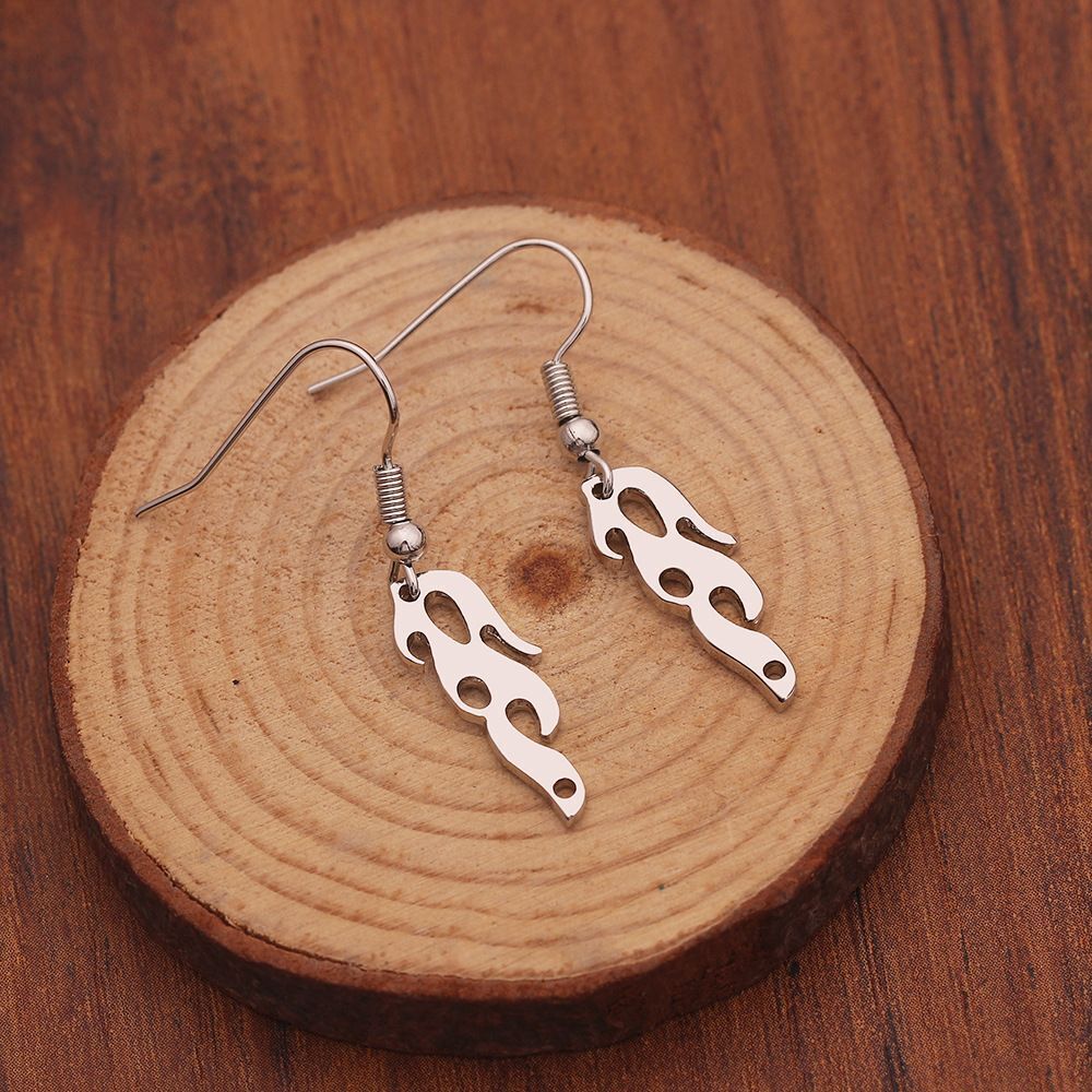 Women Men Streetwear Jewelry Hook Fire Flame Earrings Wave Sun Dangle Stud Drop