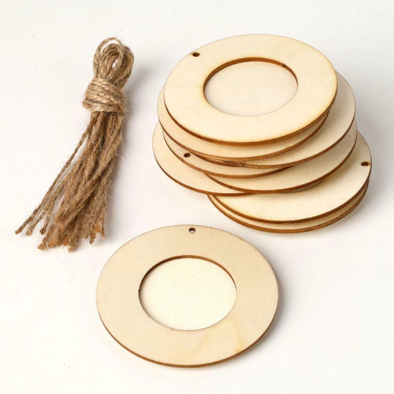 10pcs/set Wooden Mini Round Photo Frame Hanging Crafts DIY Handmade With Ropes