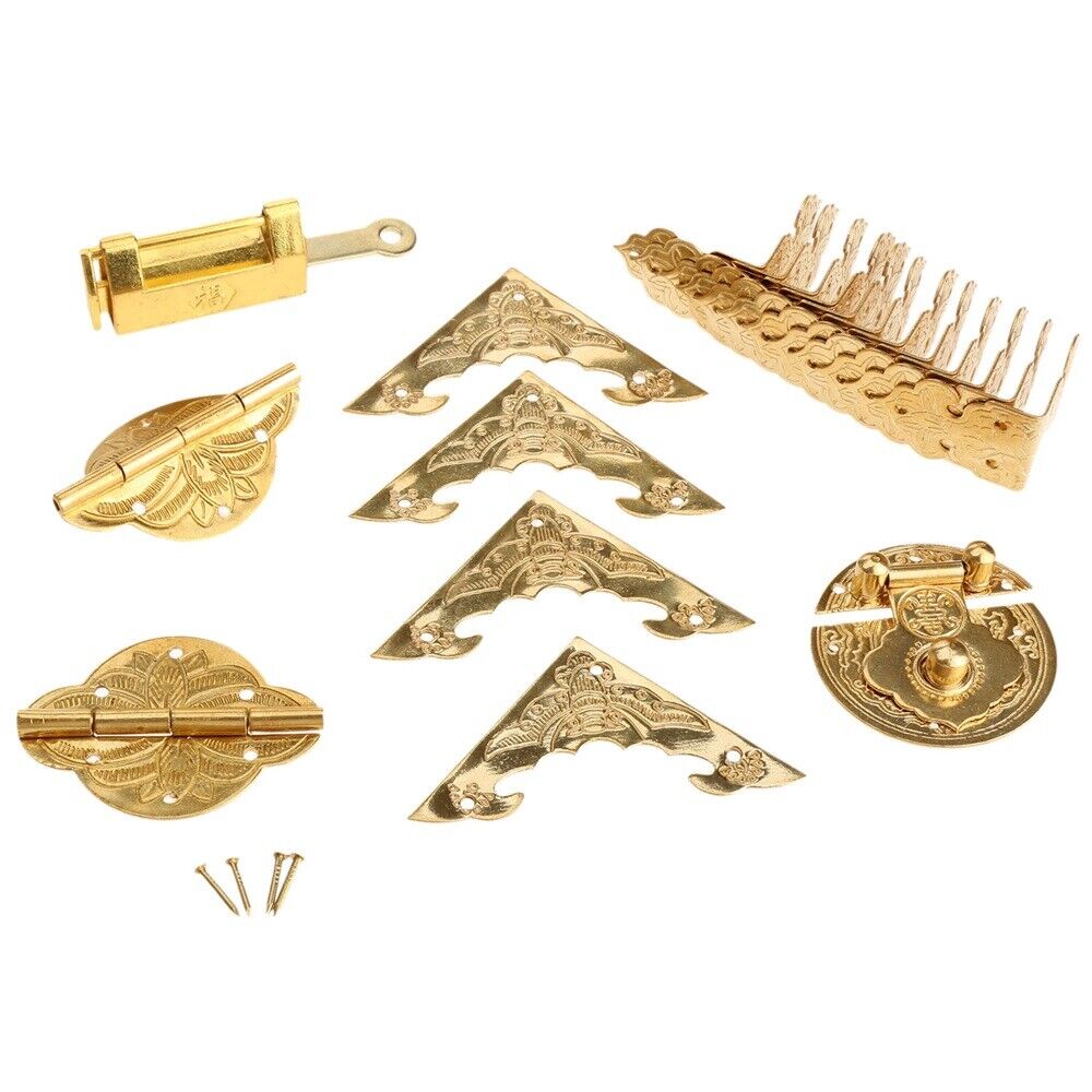 Brass Hinge Pull Handle Latch Lock Corner Guard Set Jewelry Box Chinese Hardware