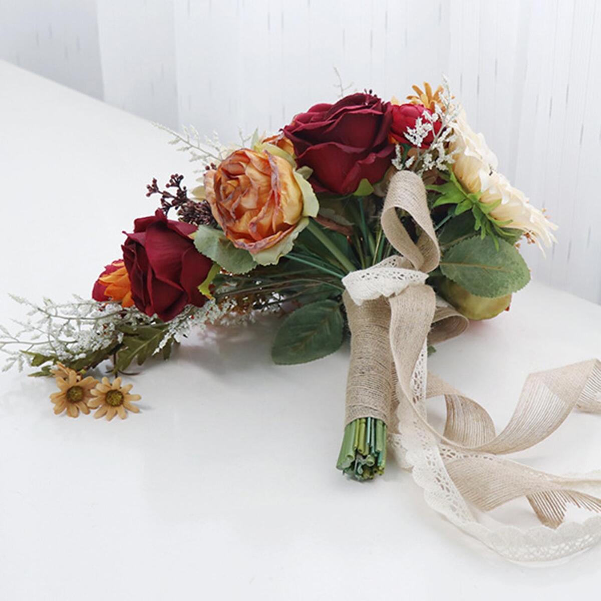 Wedding Bride Hand Bouquet Sunflowers with Ribbons for Party Church Supplies