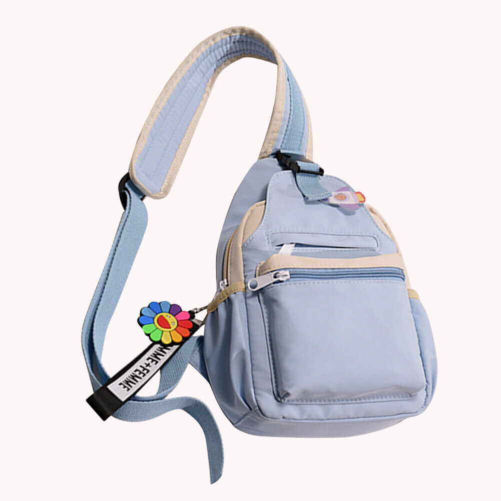 Nylon Crossbody Chest Bag Women Versatile Zipper Shoulder Backpack (Blue)