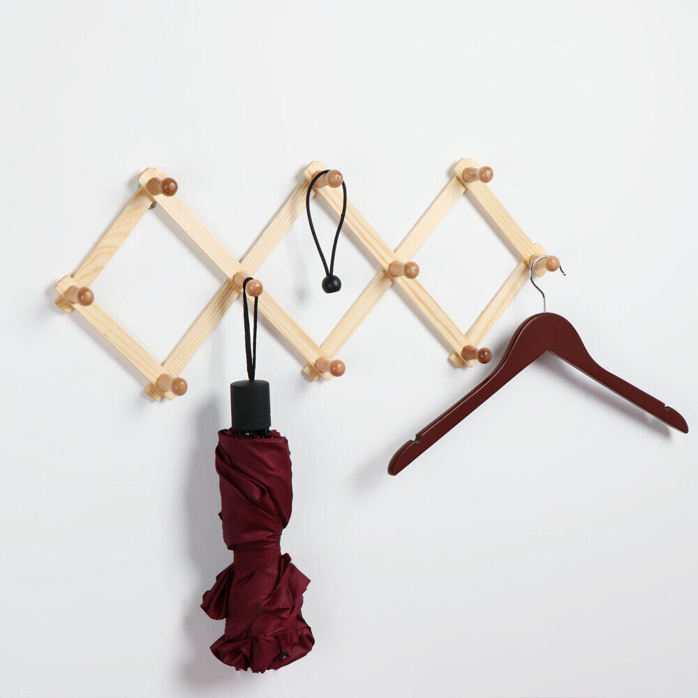 Sundries Bag Expandable Clothes Hanger Coat Hooks Hat Closet Hook Natural Wood