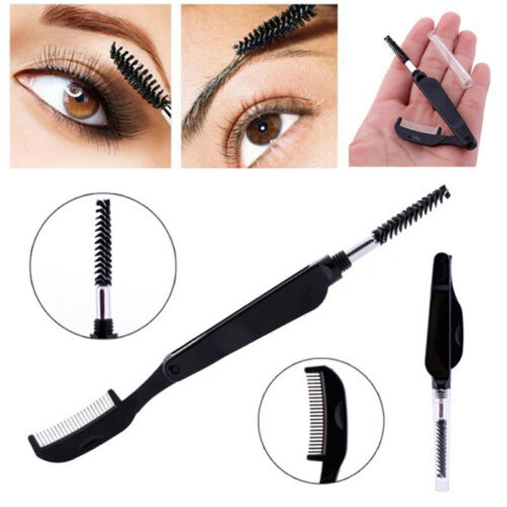 Fashion Mascara Separator Eyebrow Brush Dual-Head Foldable Eyelash Metal Comb