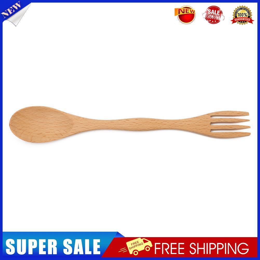 Solid Wood Spoon Stirring Scoop Coffee Multifunction Double Spoon Tableware