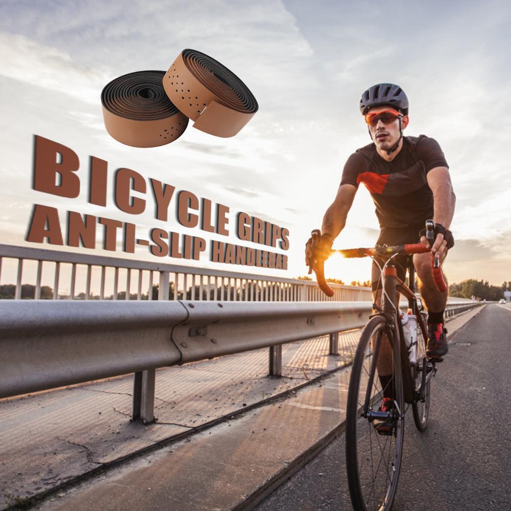 2pcs Cycling PU Handle Bicycle Grips Anti-slip Handlebar Tape Wrap (Brown)