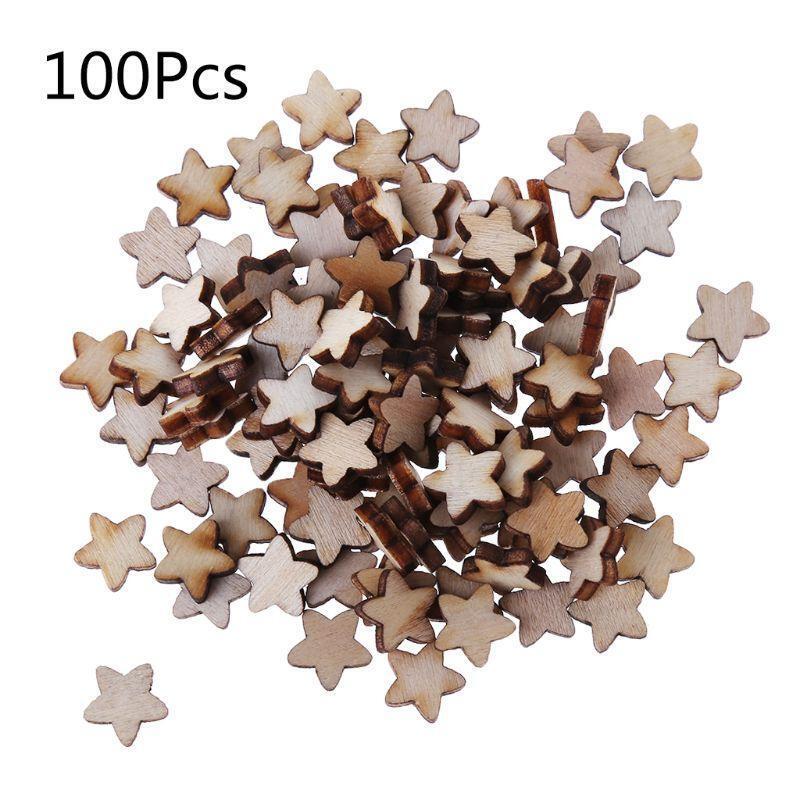 100 Pieces Star Shape Natural Wood Slices for Wedding Table Scatter Ornaments