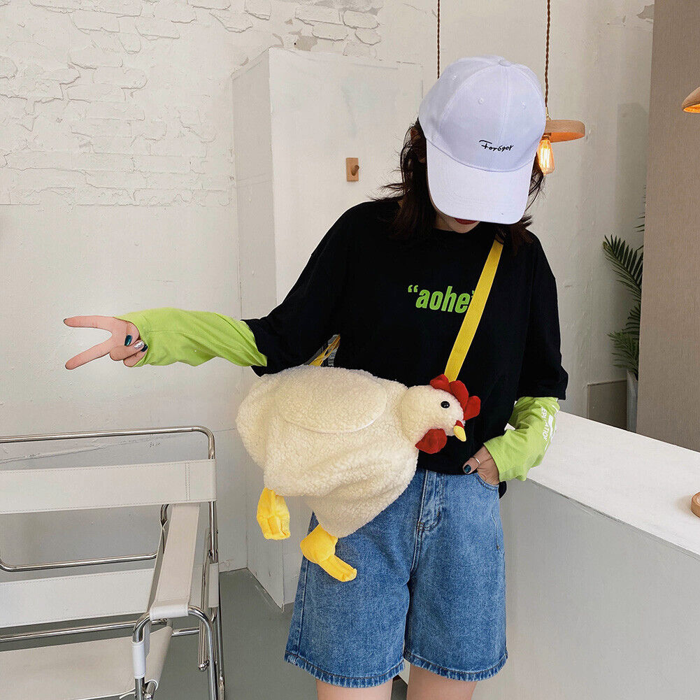 Cute Women Crossbody Purse Cartoon Chicken Shaped Kids Fleece Crossbody Bag