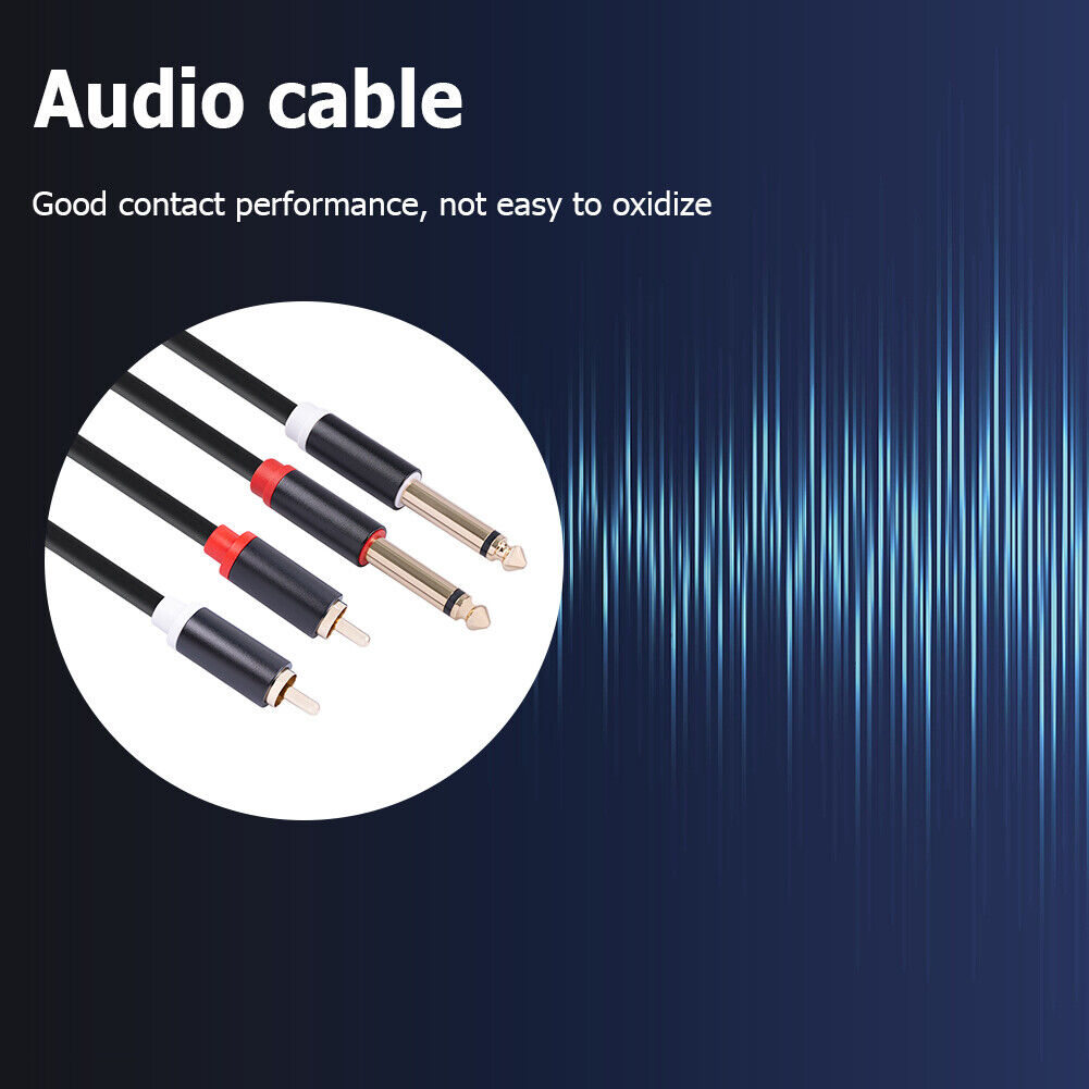 2 RCA Male to Dual 6.35 Jack Male Audio Cable Mixer Amplifier Adapter Cord