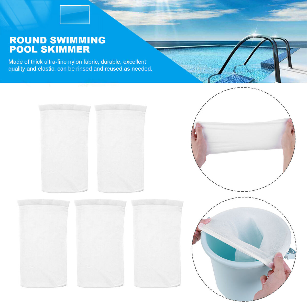 5 Pack Pool Skimmer Socks Basket Filter for Inground Above Ground Pool