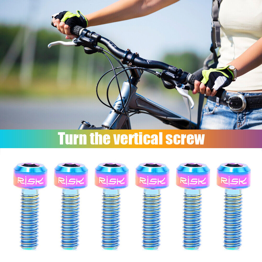 RISK 6pcs Titanium Stem Screws Bicycle MTB Handlebar Lock Bolts (M5X16mm)