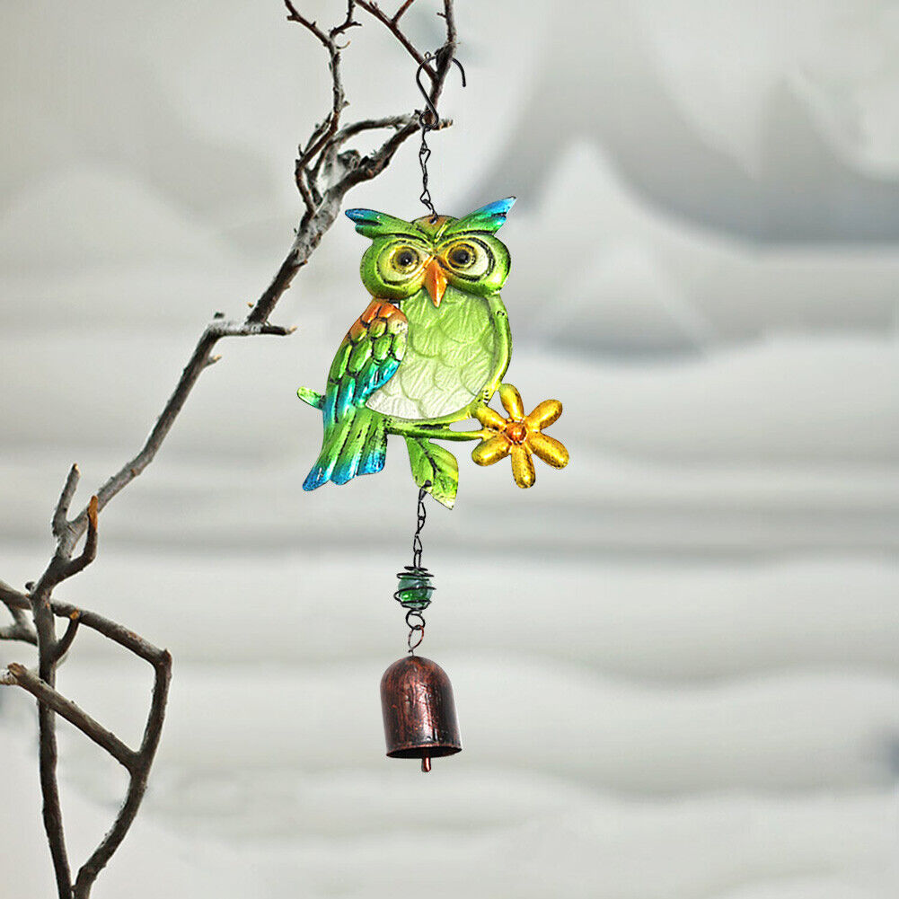 Owl Wind Chimes Outdoor Crafts Metal Glass Painted Bell Hanging Pendants