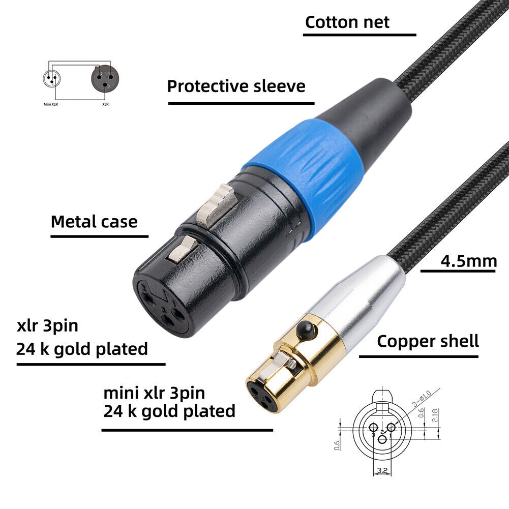 3 Pin Converter Adapter Mini XLR Female to XLR Female Audio Cable (5m)
