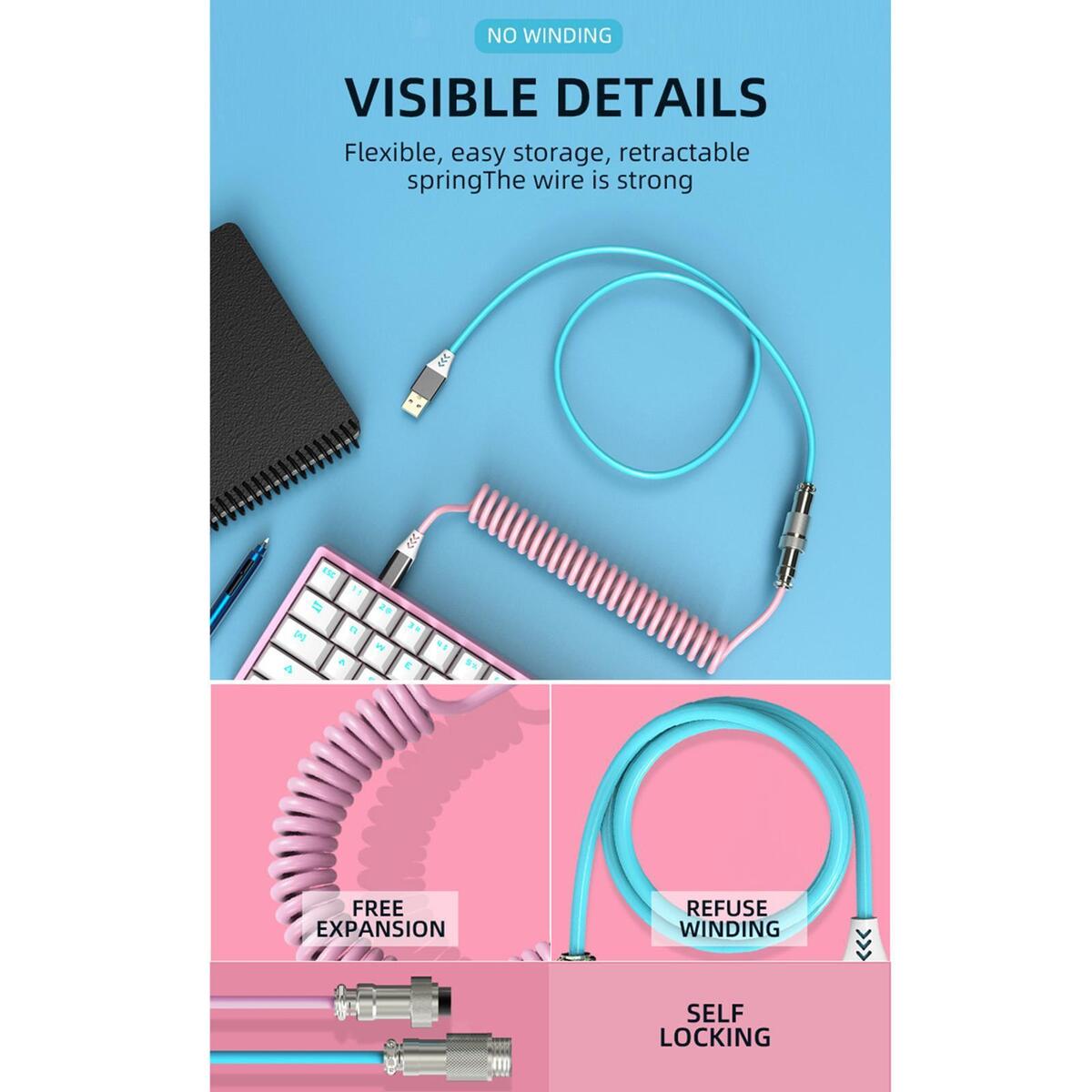 Coiling Spring Sprial Cable with Metal Connector for Mechanical Keyboard