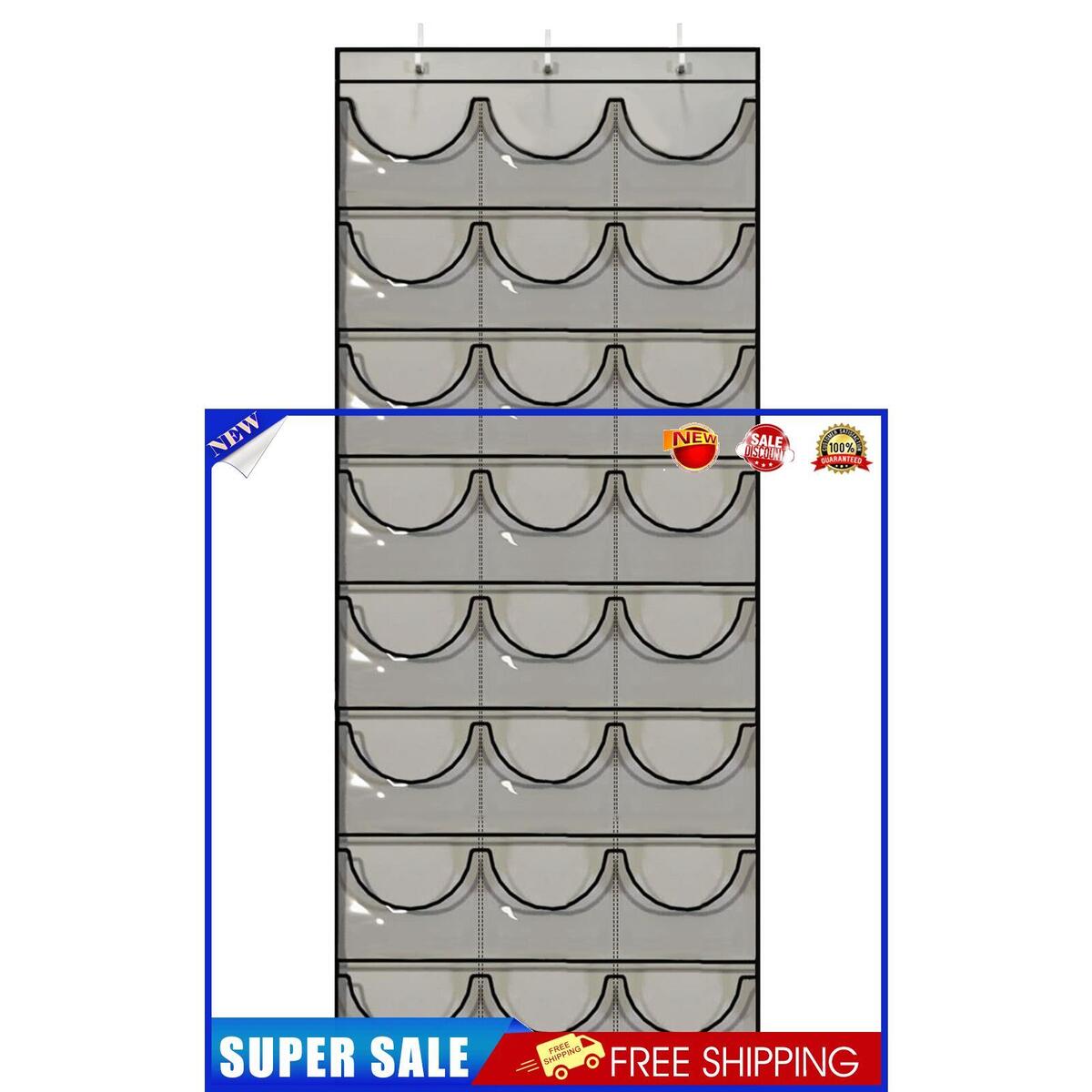 Hat Rack 24 Pocket Over-The-Door Organizer for Baseball Cap (Dark Grey)
