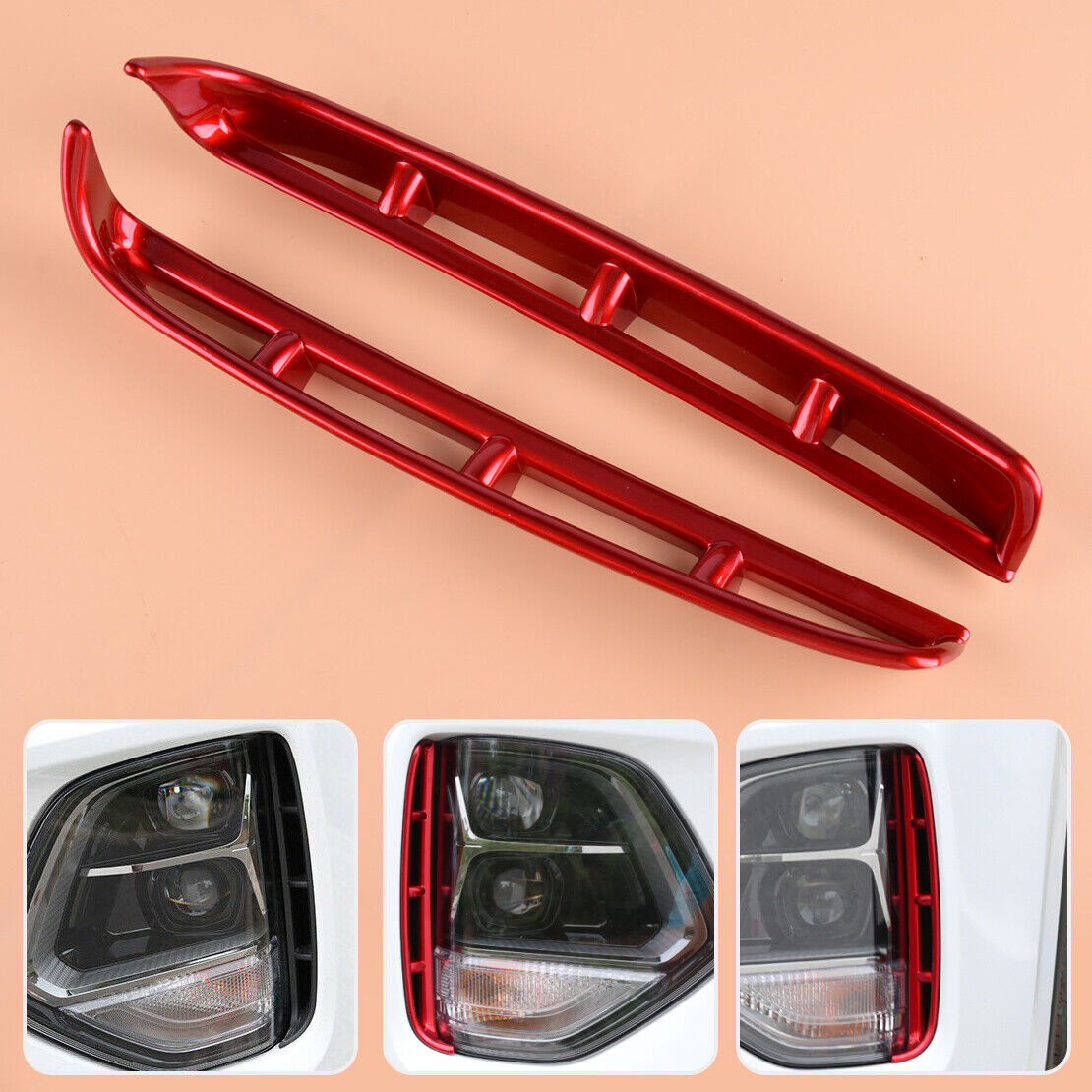 2x Red Headlight Eyebrow Decorative Trim Strip Fit For Hyundai Santa Fe 2019 Li