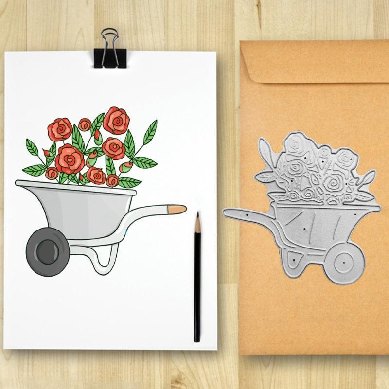 Spring Garden Roses Cart Metal Scrapbooking Cutting Dies Paper Greet Cards Decor
