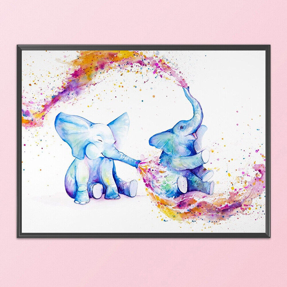 Full Cross Stitch 11CT Two Small Elephants Counted Embroidery DIY Animal