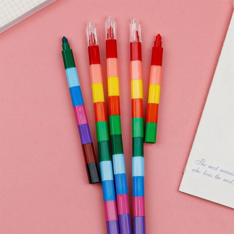 12Pcs/Pack Mini Finger Crayons Coloring Crayon Pens Stackable Removable Gift Set