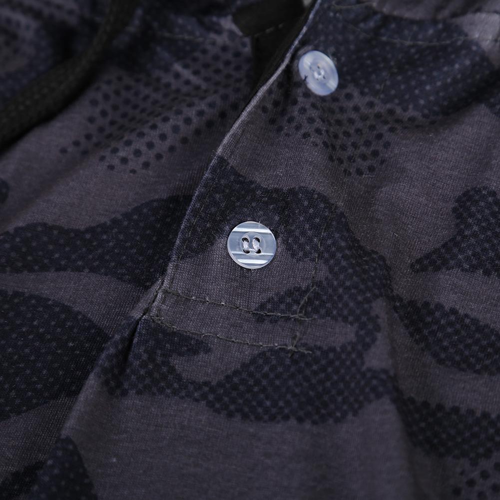 Men Long Sleeve Camouflage Lapel T-shirt Army Military Cotton Top(Grey L)