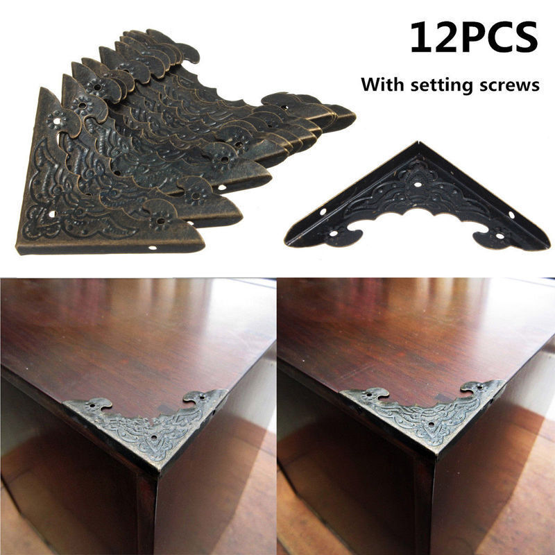 12Pcs Bronze Wood Case Gift Jewelry Box Feet Leg Decorative Corner Protector