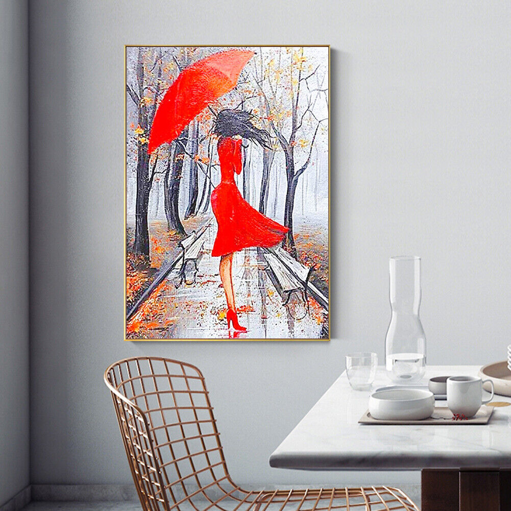 DIY Full Round Drill Kit Poster 5D Woman with Umbrella Diamond Painting