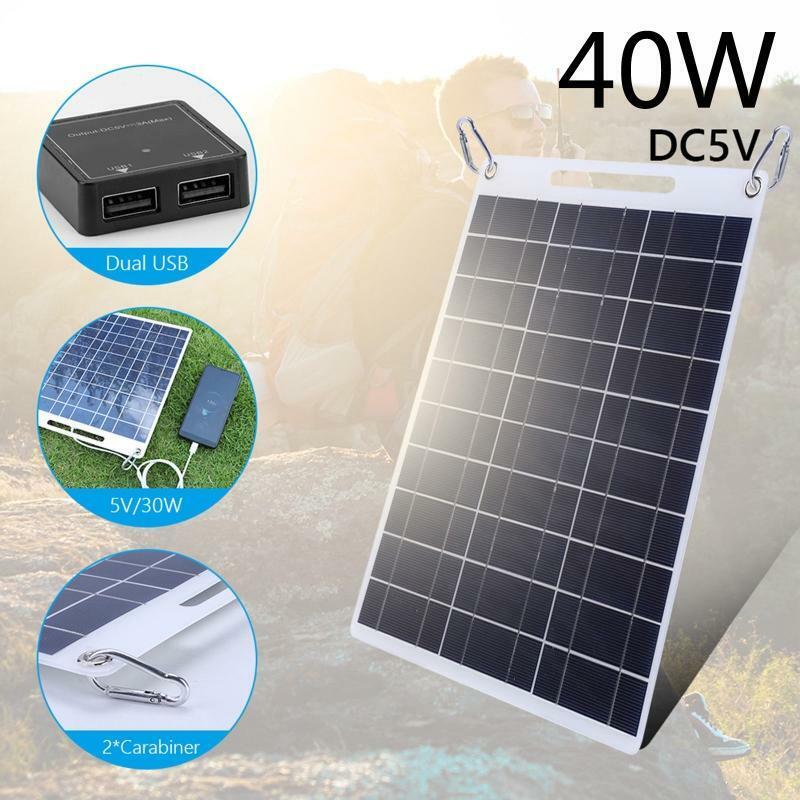 40W 5V Dual USB Flexible Portable Outdoor Solar Panel Cell Phone Charger
