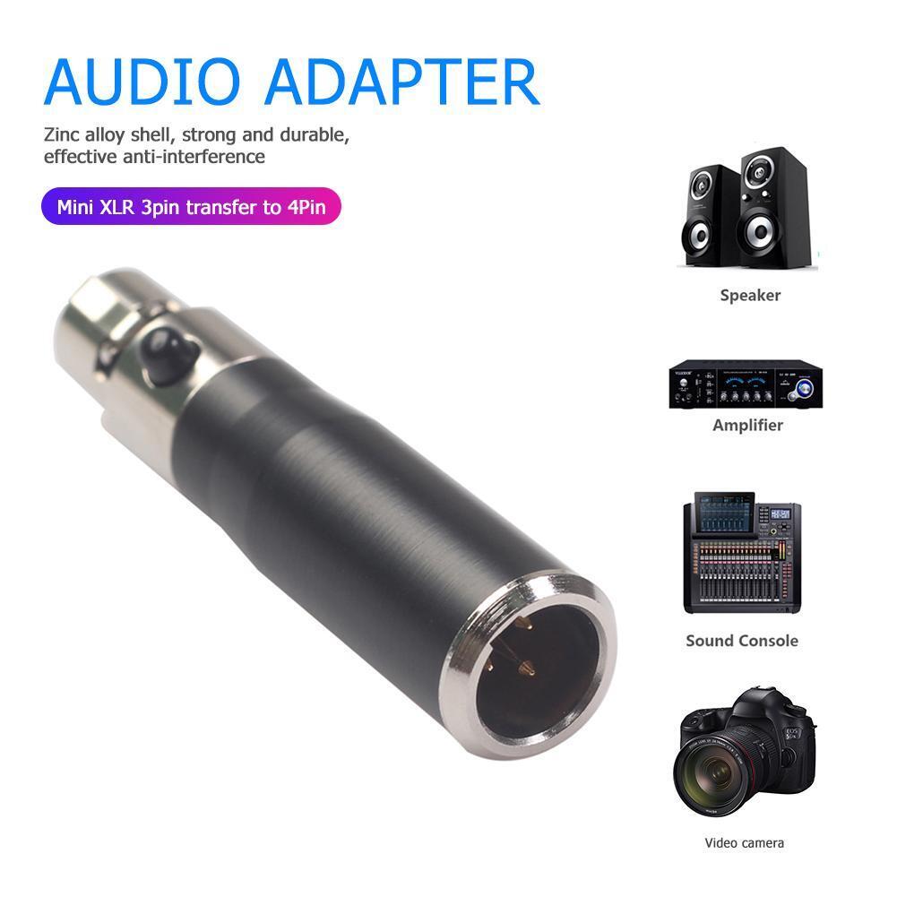Mini XLR 3 Pin Male to Mini XLR 4 Pin Female Audio Metal Connector Adapter